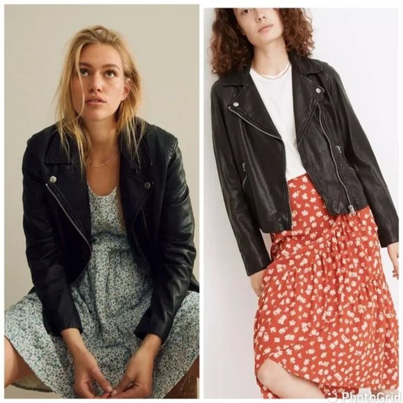 NWT $525 MADEWELL BLACK WASHED LEATHER MOTORCYCLE ZIP JACKET COAT XS ⭐⭐⭐